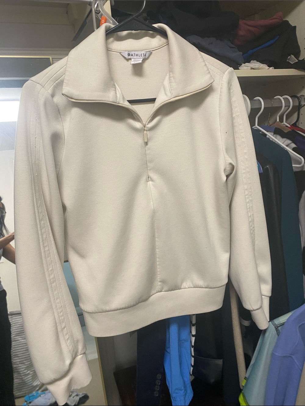 Athleta Cream Half-Zip Cowl Neck Pullover